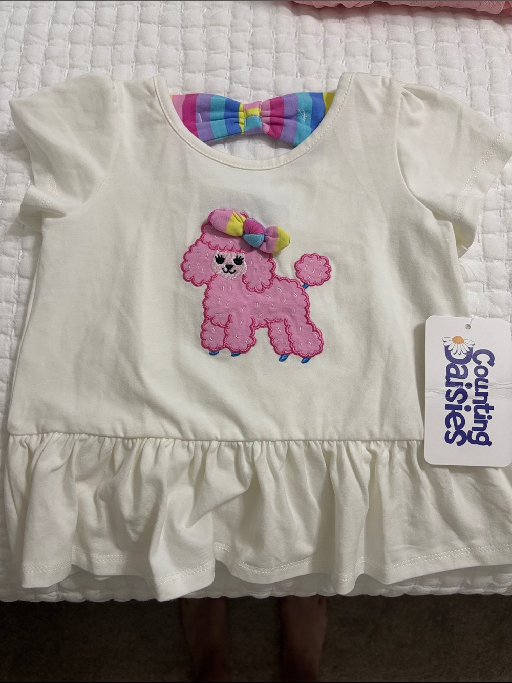 Counting Daisies Girls' Cream Short Sleeve Tee with Pink Poodle